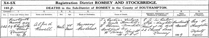 Alfred Newell Death Certificate