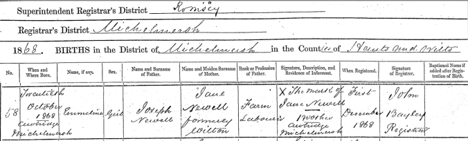 Emmeline Newell, Birth Certificate.