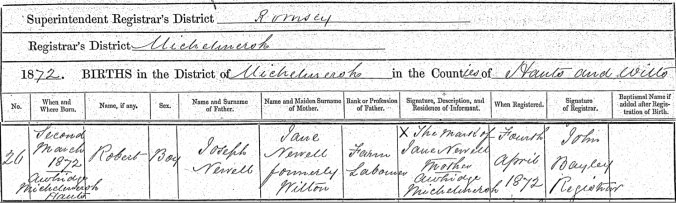 Robert Newell, Birth Certificate.