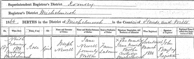 Rose Newell, Birth Certificate.